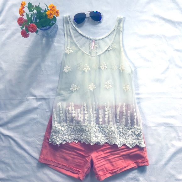Anthropologie Tops - Sheer Embroidered Tank by Mauve